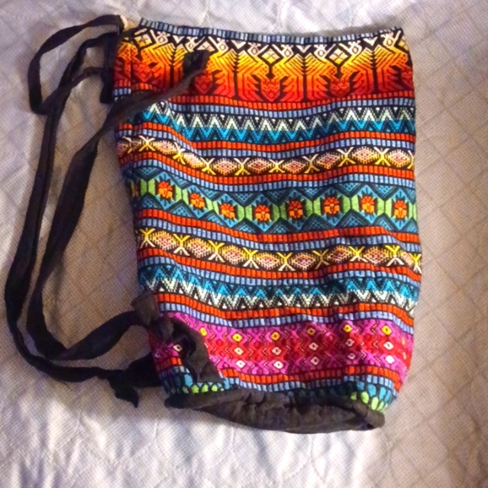 Guatemalan Backpack Bag, Purse with Drawstring Closure